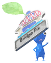 Lifelog artwork of a Blue Bridge Decor Pikmin with Bridge Pin Badge decor from Pikmin Bloom.