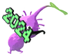 Lifelog artwork of a Purple Special Decor Pikmin with 2024 Glasses decor from Pikmin Bloom.