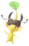 Lifelog artwork of a Yellow Forest Decor Pikmin with Stag Beetle decor from Pikmin Bloom.