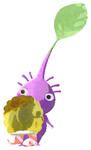 Lifelog artwork of a Purple Special Decor Pikmin with Present Sticker (Gold) decor from Pikmin Bloom.