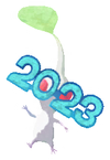 Lifelog artwork of a White Special Decor Pikmin with 2023 Glasses decor from Pikmin Bloom.
