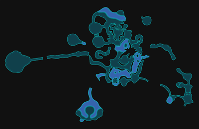 A map of the Tropical Wilds as it appears on the mini radar in Pikmin 3 Deluxe. This was made by manually arranging the textures for each section of the area to align with the corresponding radar map.