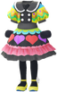 "Colorful Fancy Dress (Black)" Mii costume in Pikmin Bloom.