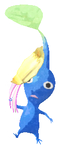 Lifelog artwork of a Blue Special Decor Pikmin with Present Sticker (Gold) decor from Pikmin Bloom.